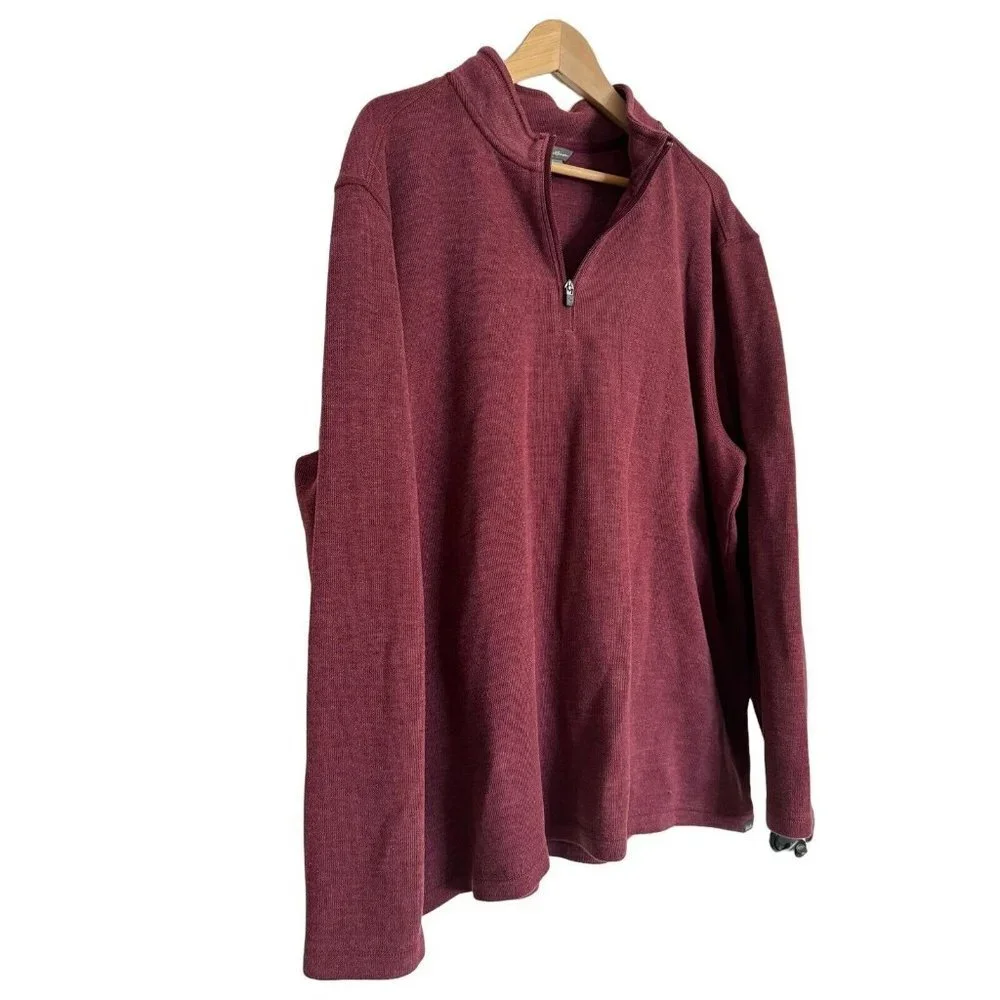 Eddie Bauer Men’s XXL 1/4 Zip Up Red Long Sleeve Knit Tight Knit Collar Neck